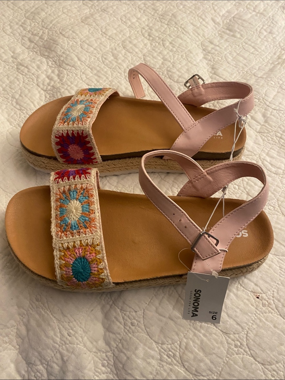 Sonoma Pink Strappy Embroidered Platform Sandals